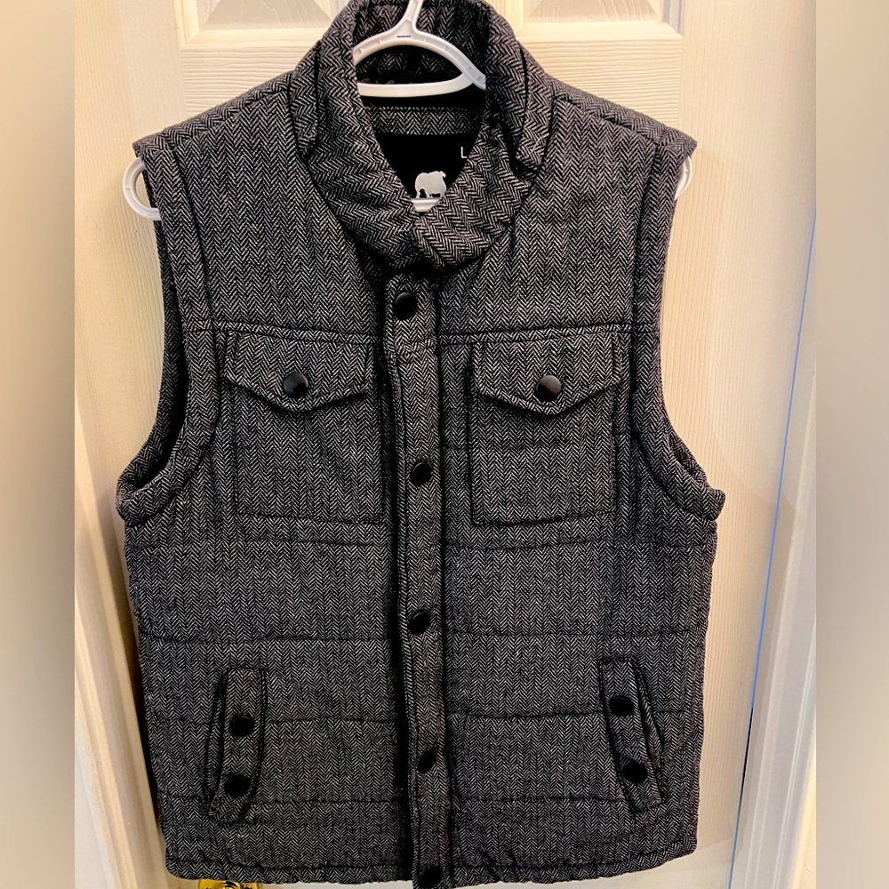 American Stitch Mens Vest Sleeveless Lined Zip Up Pockets Chevron Black Large
